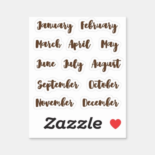 Months of the year tiny latte sticker