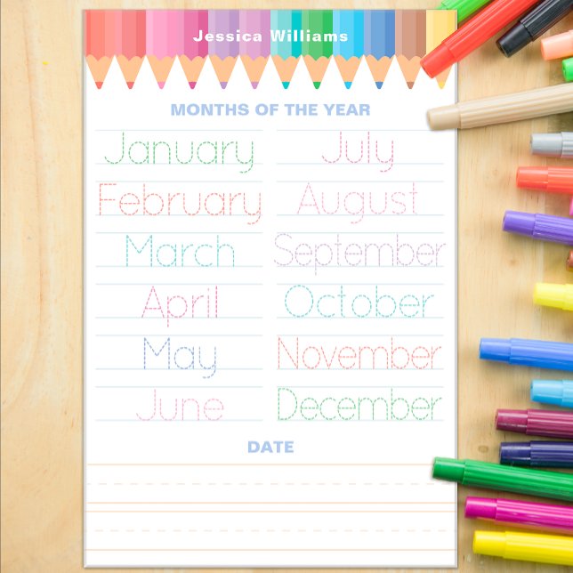 Months of the Year Tracing Board (Months of the year, write the date dry erase board for kids - Educational Gift)