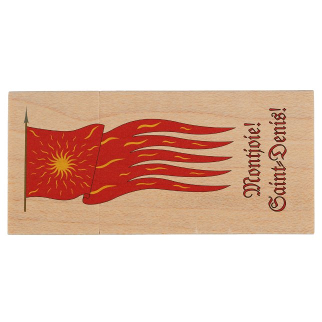 Montjoie! Saint-Denis! Red Oriflamme with Sun Wood Flash Drive (Back)
