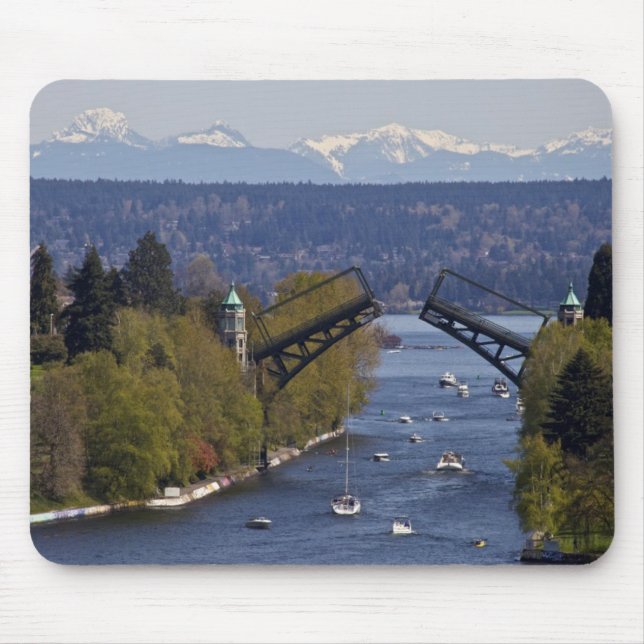 Montlake Bridge and Cascade Mountains Mouse Pad (Front)
