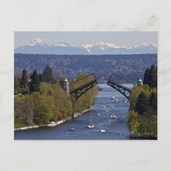 Montlake Bridge And Cascade Mountains Postcard by usbridges at Zazzle
