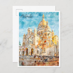 Montmartre France vintage travel watercolor Postcard