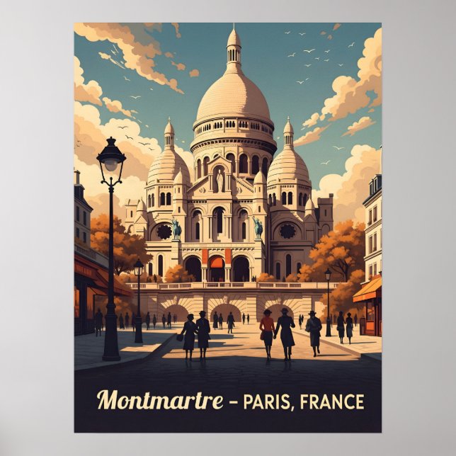 Montmartre Paris with scare Coeur basilica Poster (Front)