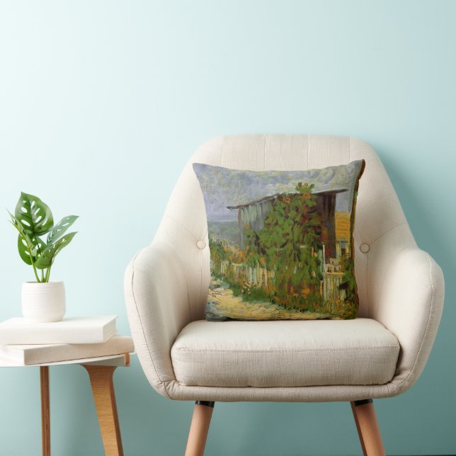 Montmartre Path and Sunflowers by Vincent van Gogh Throw Pillow (Chair)