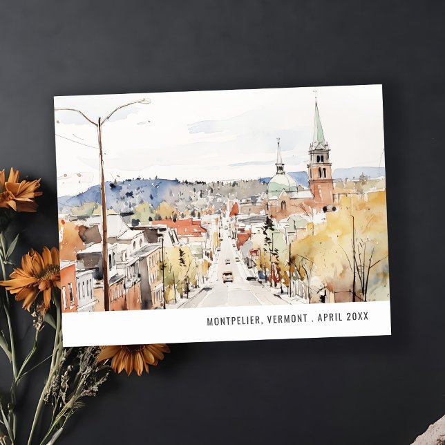 Montpelier City Scape Vermont Watercolor Travel Postcard (Creator Uploaded)