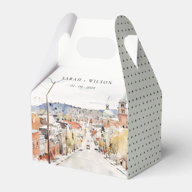 Montpelier City Scape Vermont Watercolor Wedding Favor Boxes (Front Side)