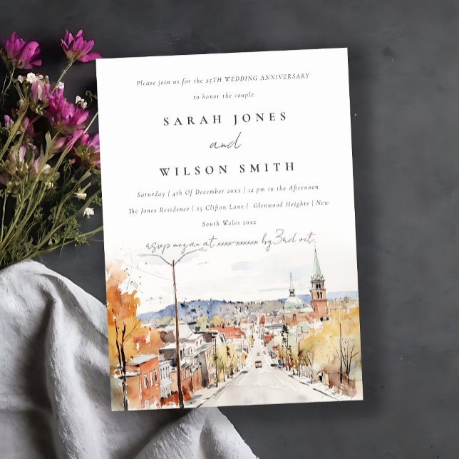 Montpelier City Scape Vermont Wedding Anniversary Invitation (Creator Uploaded)