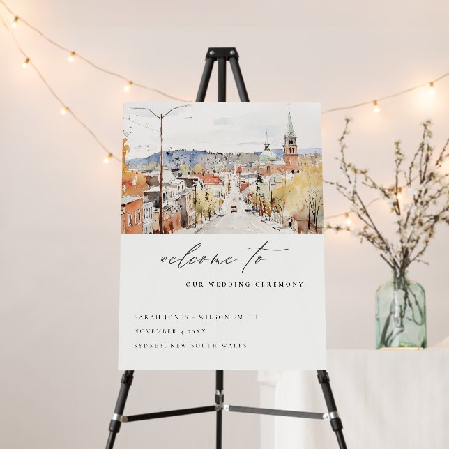 Montpelier City Scape Vermont Wedding Welcome Foam Board (In Situ (Stand))