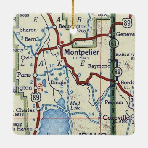 Montpelier ID Vintage Map Ceramic Ornament