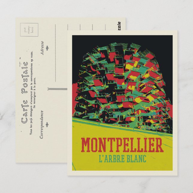 Montpellier Arbre blanc illustration France Postcard (Front/Back)