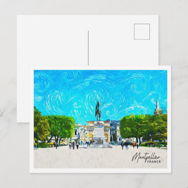 Montpellier France Beautiful Oil Paint Landscape Postcard (Front/Back)