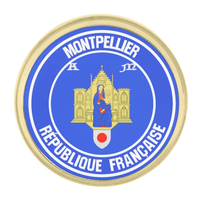 Montpellier Round Emblem Gold Finish Lapel Pin (Front)