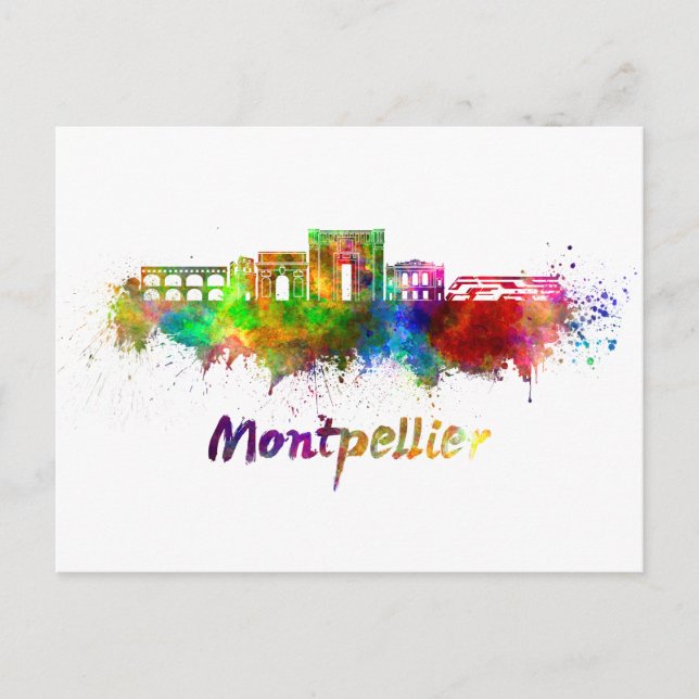 Montpellier skyline in watercolor postcard (Front)