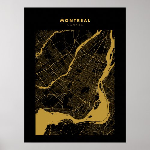 Montreal _ Canada Dark Gold City Map Poster