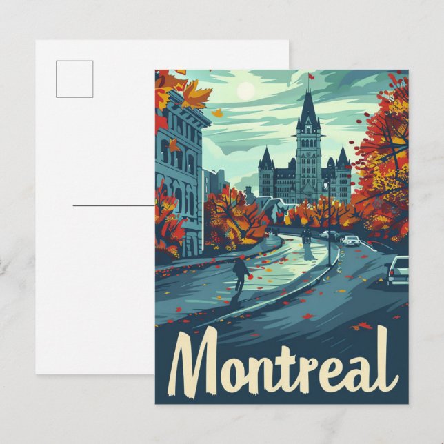 Montreal Canada Vintage Retro Travel Illustration Postcard (Front/Back)