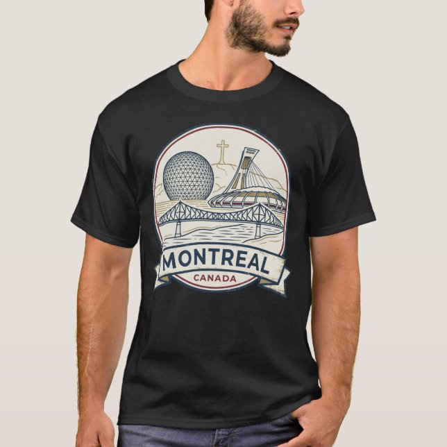 Montreal, Canada: Vintage Skyline Landmark T-Shirt (Front)