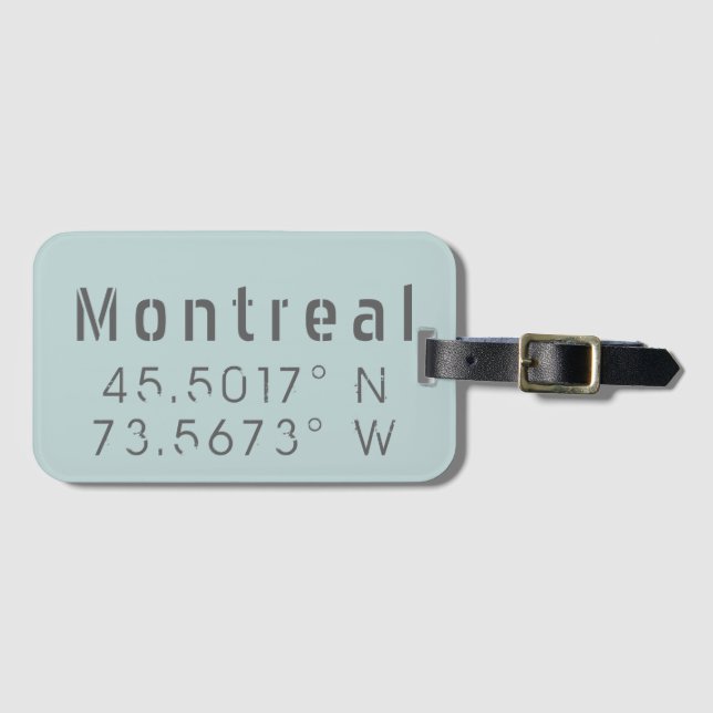 Montreal Latitude Longitude Luggage Tag (Front Horizontal)