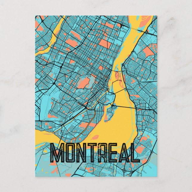 Montreal QC Canada City Map Teal  Postcard (Front)