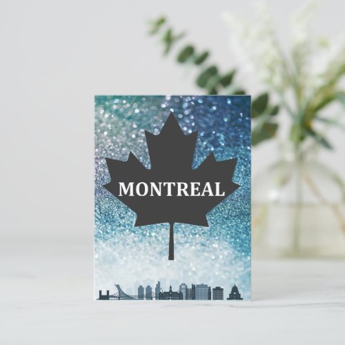 Montreal QC Canada City Silhouette Teal  Postcard