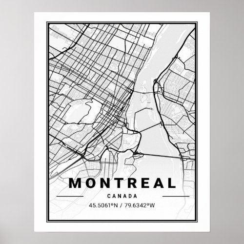 Montreal Quebec Canada Travel City Map Poster