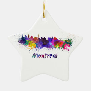 Montreal skyline in watercolor ceramic ornament