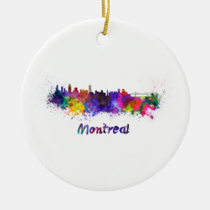 Montreal skyline in watercolor ceramic ornament