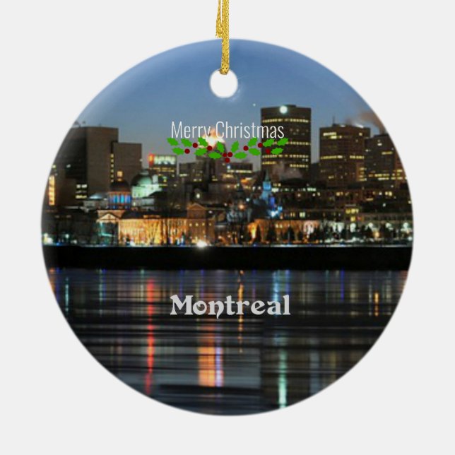 Montreal Skyline - Merry Christmas Ceramic Ornament (Back)