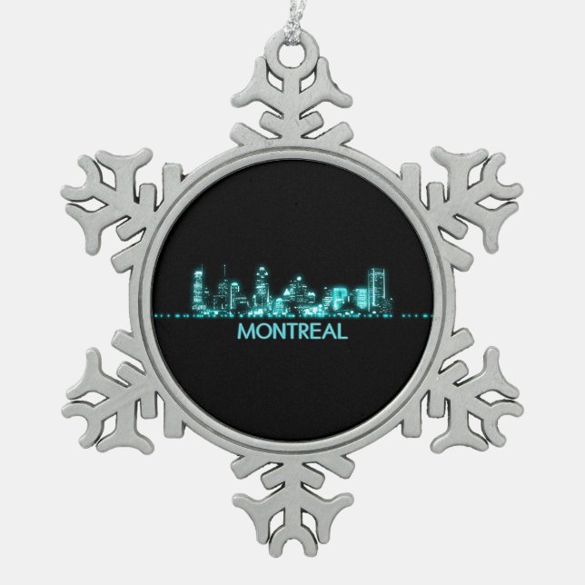 Montreal Skyline Snowflake Pewter Christmas Ornament (Front)
