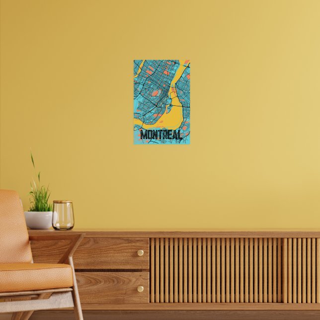Montreal Street Map Two-Tone Poster with City Name (Living Room 2)