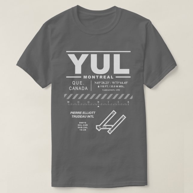 Montreal Trudeau International Airport YUL T-Shirt (Design Front)