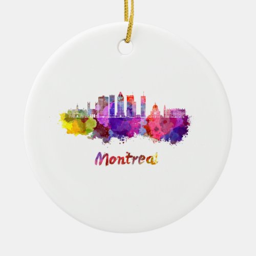 Montreal V2 skyline in watercolor splatters Ceramic Ornament
