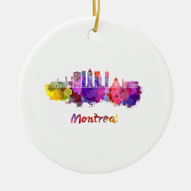 Montreal V2 skyline in watercolor splatters Ceramic Ornament (Front)