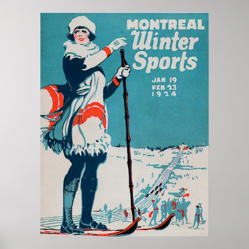 Montreal winter sports vintage poster skiing 1924