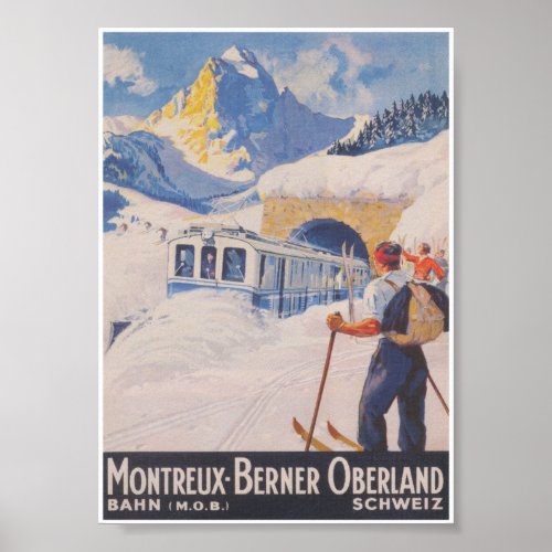 Montreux_ Berner Oberland Switzerland Vintage Ski Poster