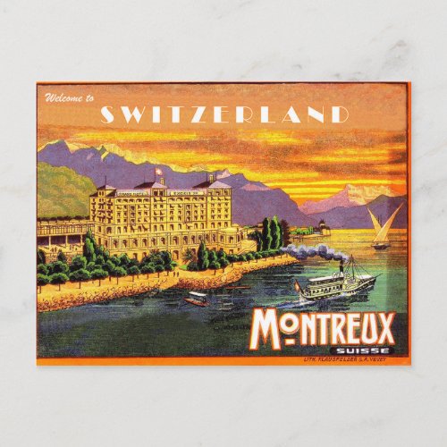 Montreux lake Geneva Switzerland vintage travel Postcard
