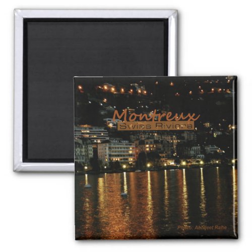 Montreux Switzerland Nighttime Photo Fridge Magnet
