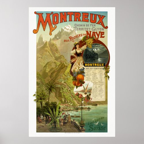 Montreux Switzerland Railroad Vintage Poster