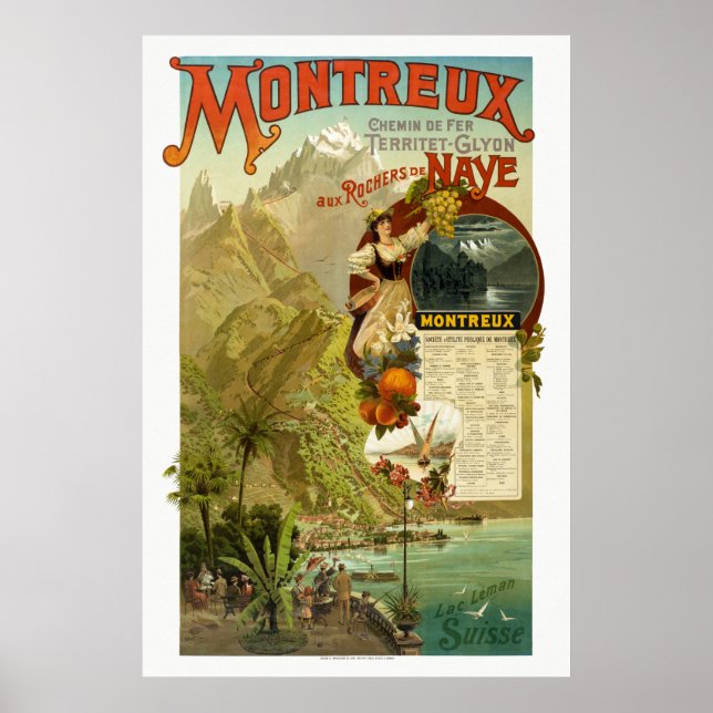 Montreux Switzerland Railroad Vintage Poster (Front)