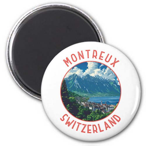 Montreux Switzerland Retro Distressed Circle Magnet