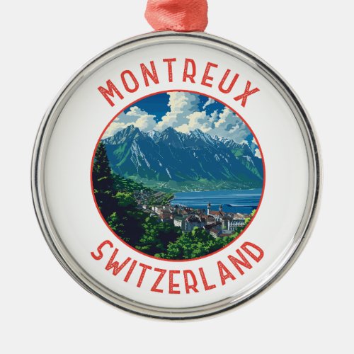 Montreux Switzerland Retro Distressed Circle Metal Ornament