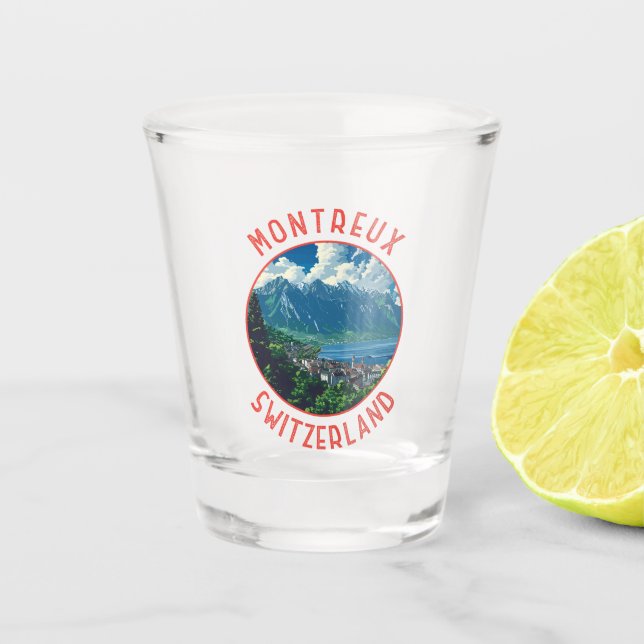 Montreux Switzerland Retro Distressed Circle Shot Glass (Front)