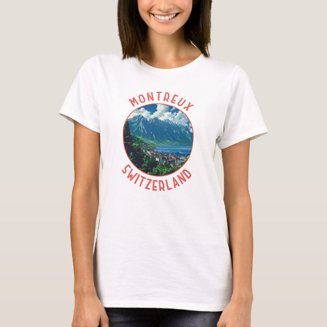 Montreux Switzerland Retro Distressed Circle T-Shirt (Front)