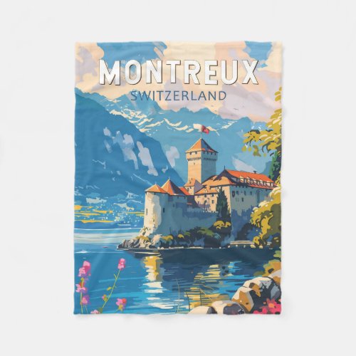 Montreux Switzerland Travel Art Vintage Fleece Blanket