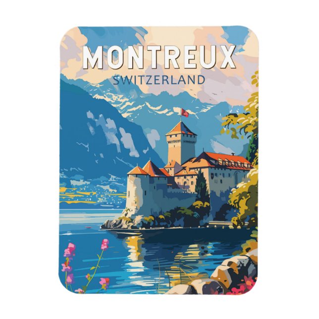 Montreux Switzerland Travel Art Vintage Magnet (Vertical)