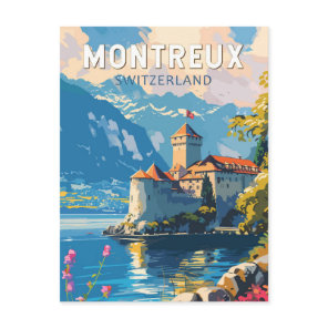 Montreux Switzerland Travel Art Vintage Postcard