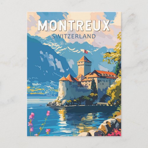 Montreux Switzerland Travel Art Vintage Postcard