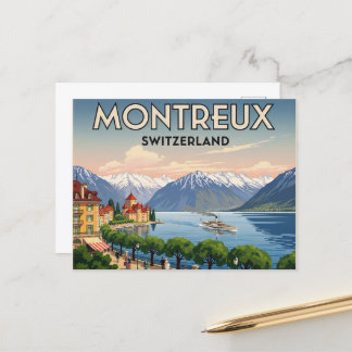 Montreux Switzerland Travel Art Vintage Postcard