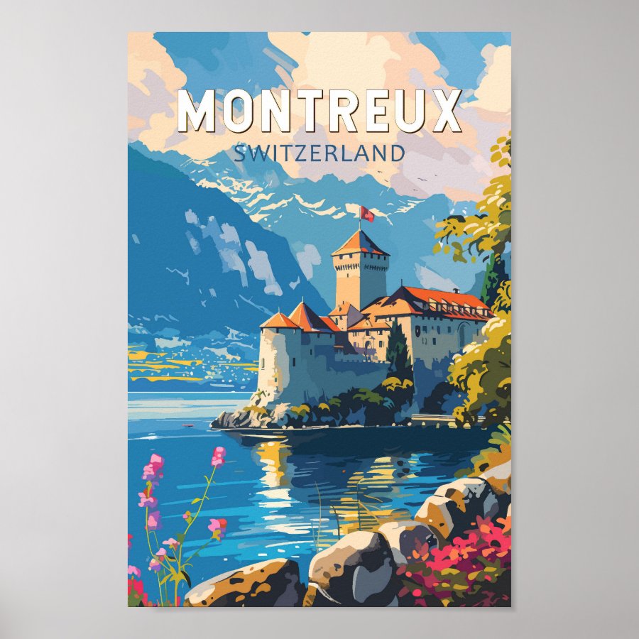 Montreux Switzerland Travel Art Vintage Poster