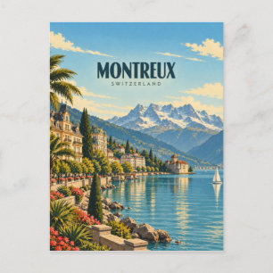 Montreux Switzerland Vintage Travel Art Postcard