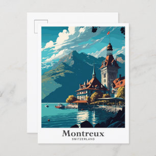 Montreux Switzerland Vintage Travel Illustration Postcard